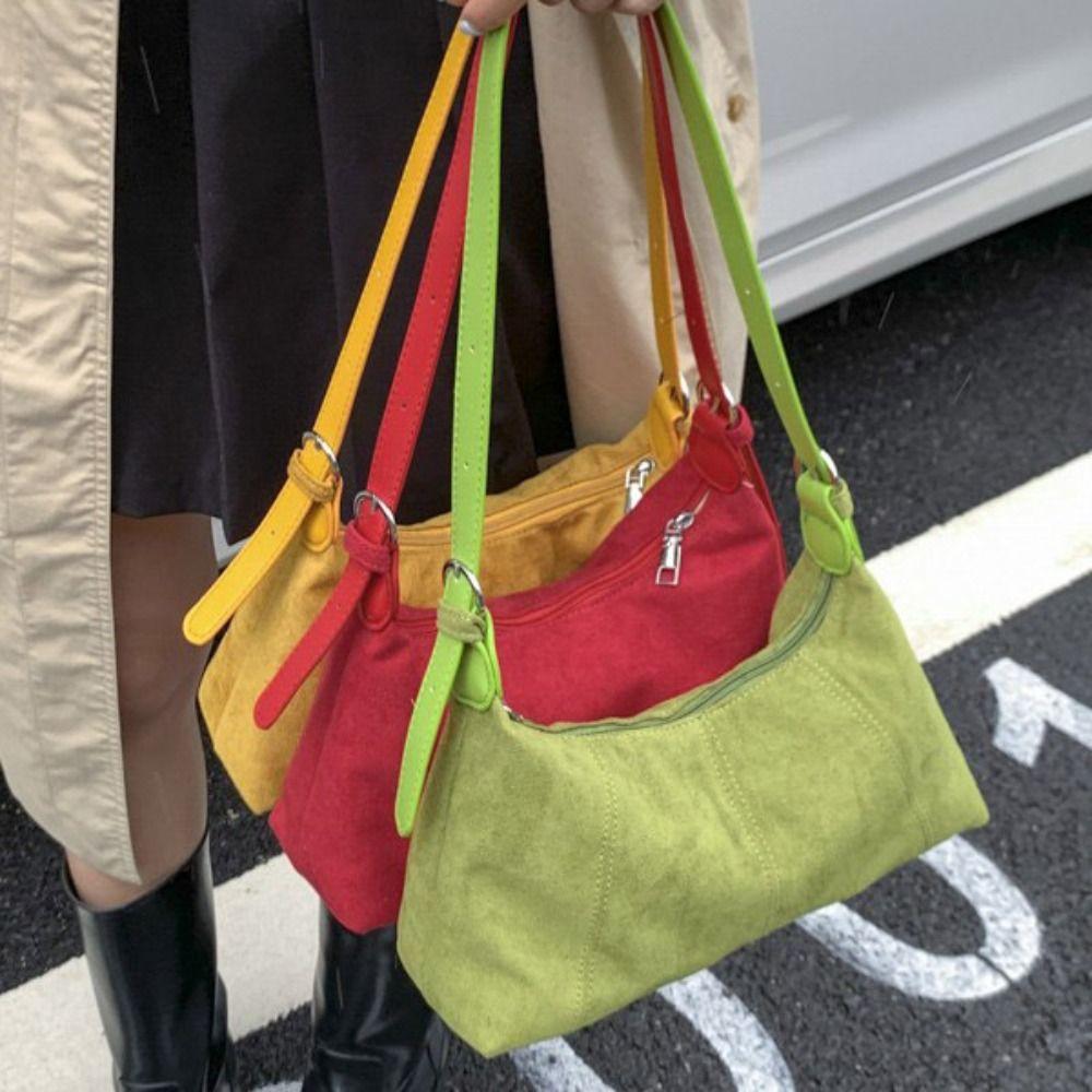 Large Capacity Slouchy Hobo Bags Shoulder Bag Solid Color Tote Bag Suede Pillow Handbag  Summer