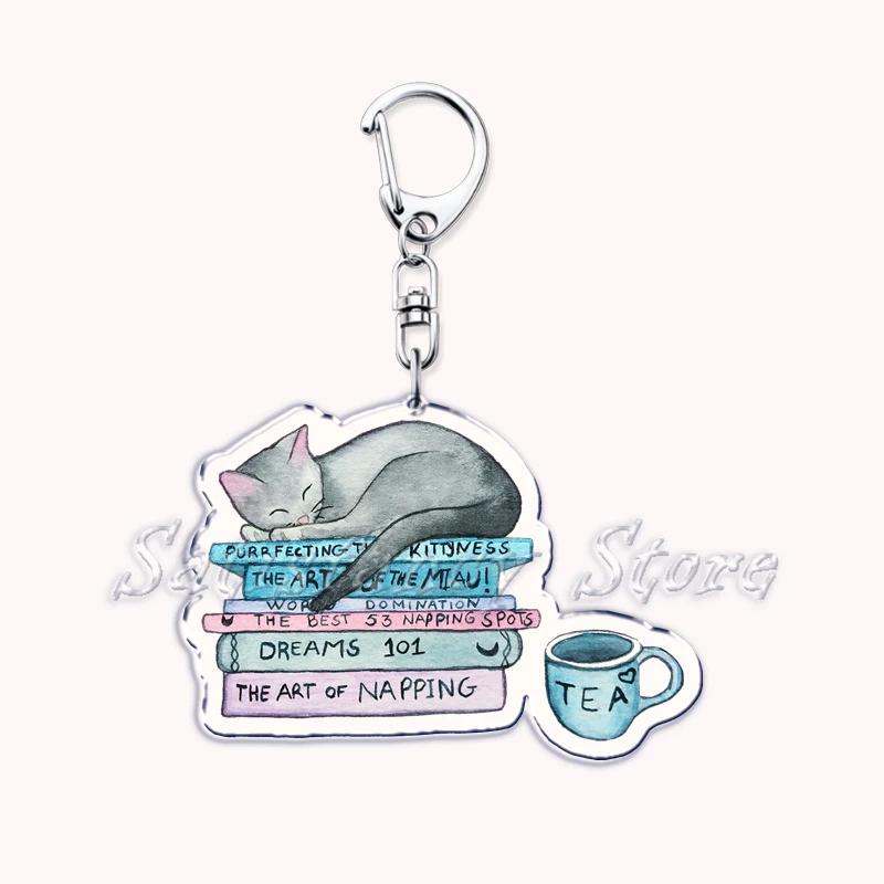 Pastel I Heart Flowery Books Keychains Ring for Accessories Bag Pendant Key Chain Keyring Jewelry Fans Lovers Gifts
