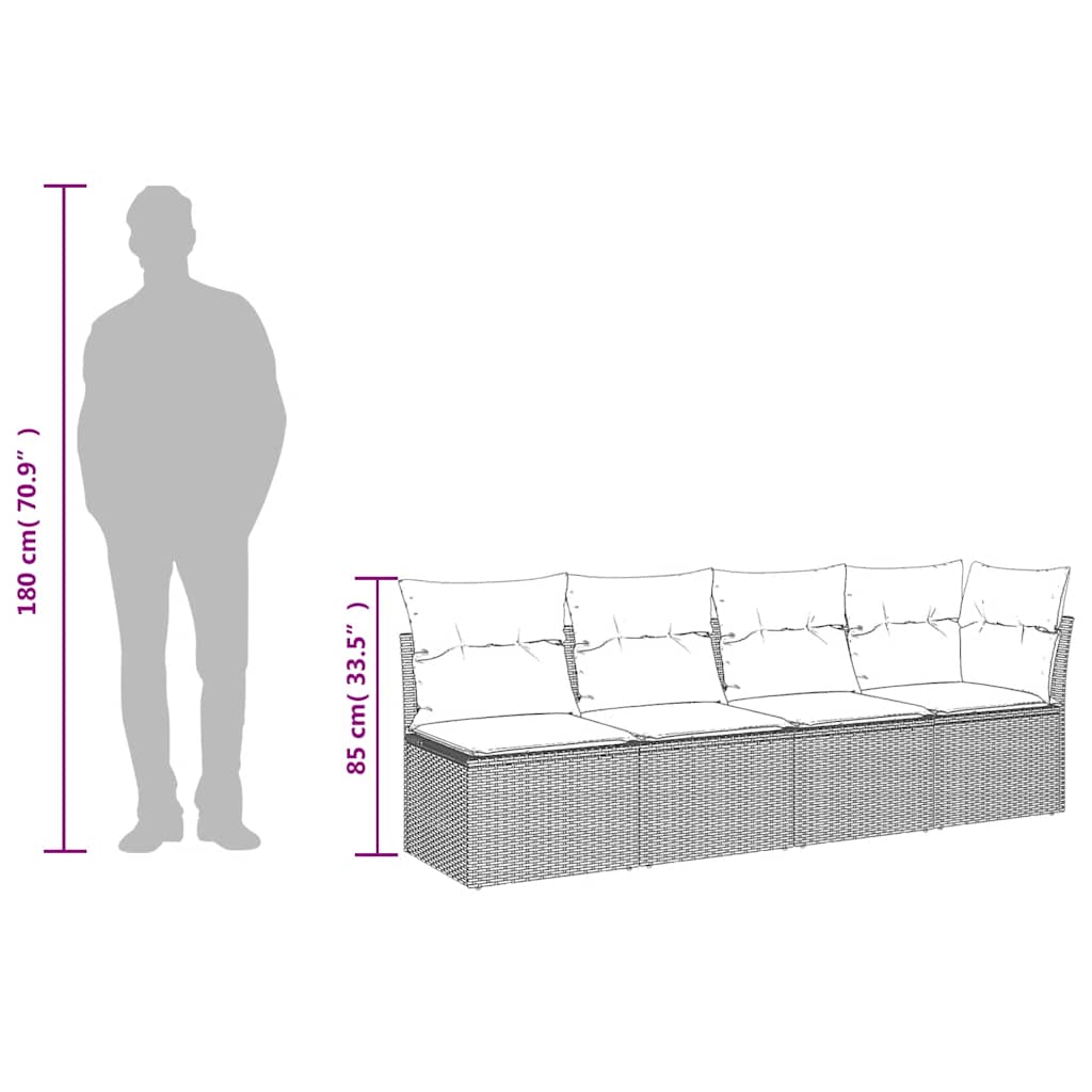 Vidaxl Sofa Ogrodowa Z Poduszkami, 4-Osobowa, Brązowa, Polirattan