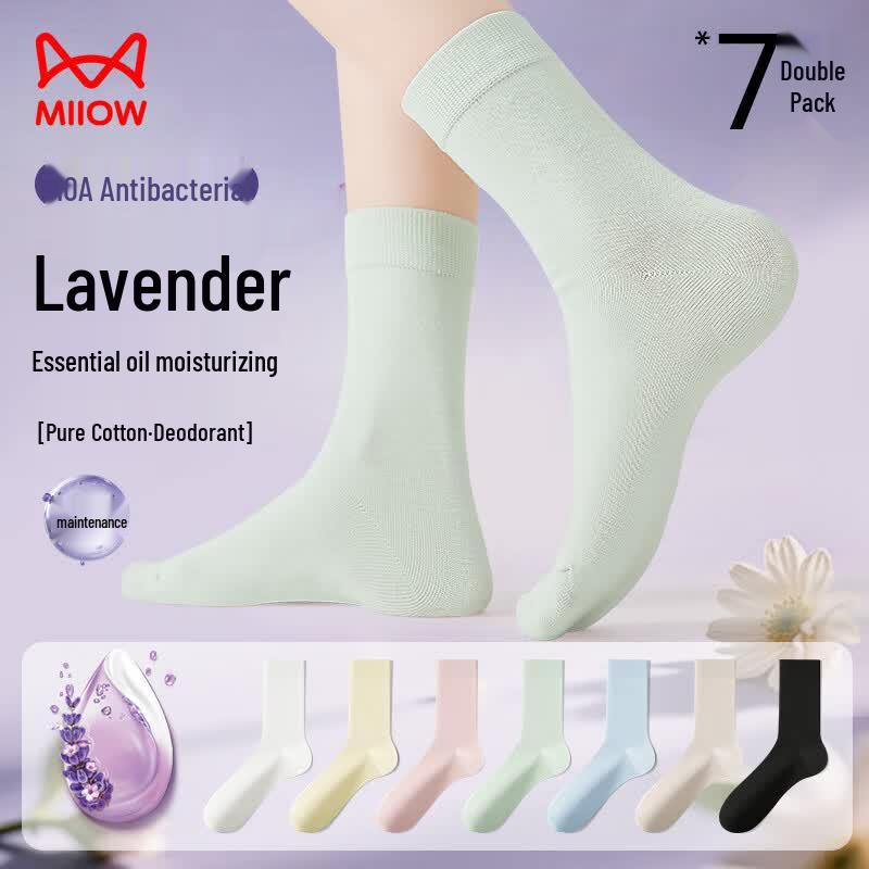Mao Ren Women s 7-Pair 100% Cotton Antibacterial Mid-Calf Socks One Size