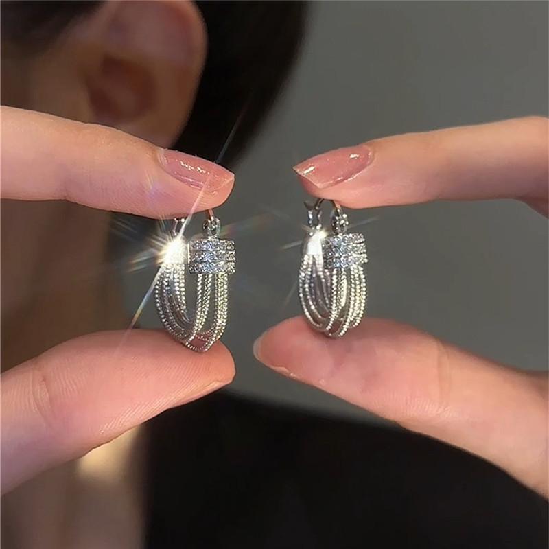 14K real gold electroplated super flash zircon U-shaped multi-layer ear buckle Korean cold wind earrings personalized earrings women