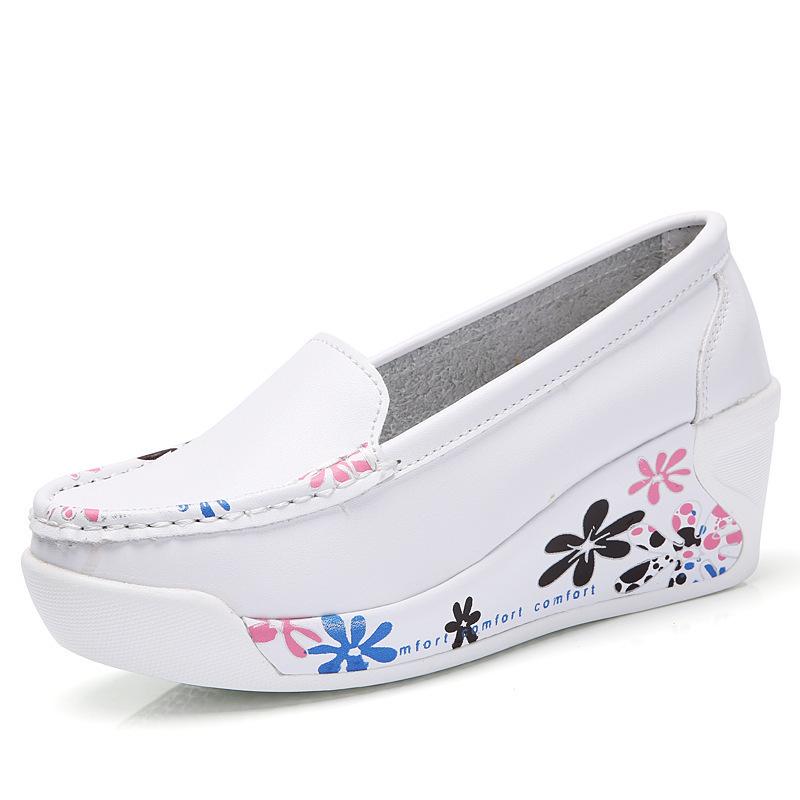 Buty damskie PU skórzane mokasyny mokasyny z nadrukiem kwiatowym koturny na platformie mokasyny na platformie