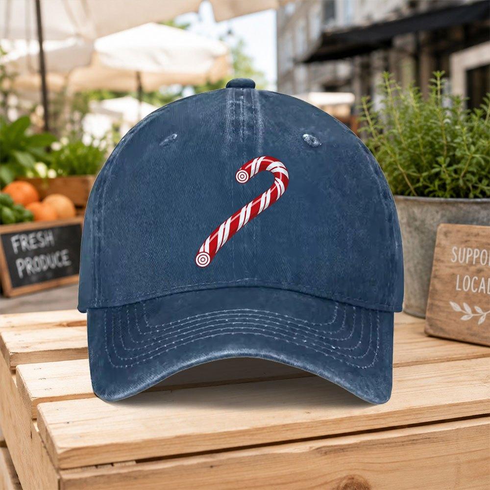 Christmas Candy Cane Washed Baseball Cap Unisex Duckbill Hat for Outdoor Hiking Travel Casual Wear
