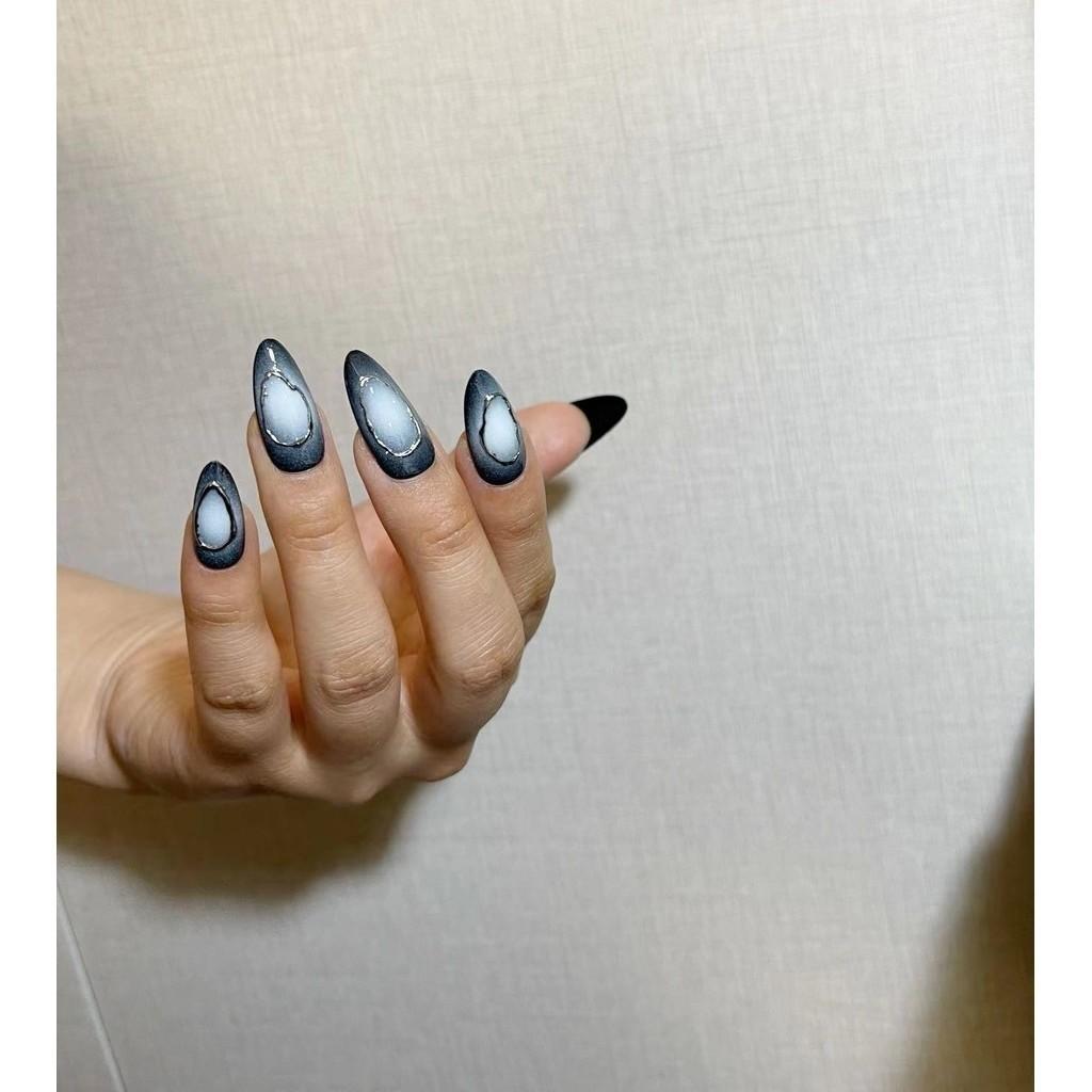 Artificial Nail Glazed Space Aurora Gradient Cat Eye Almond Phototherapy Nails Fake Nails Set With Glue Reusable Press on nails