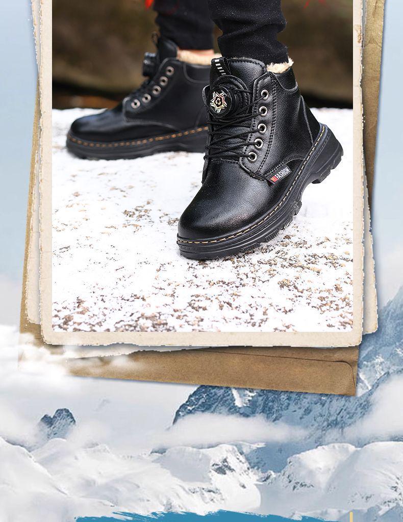 Boys' 2025 Winter Leather Boots - Plush, Non-Slip, Soft-Sole, Mid & Big Kids