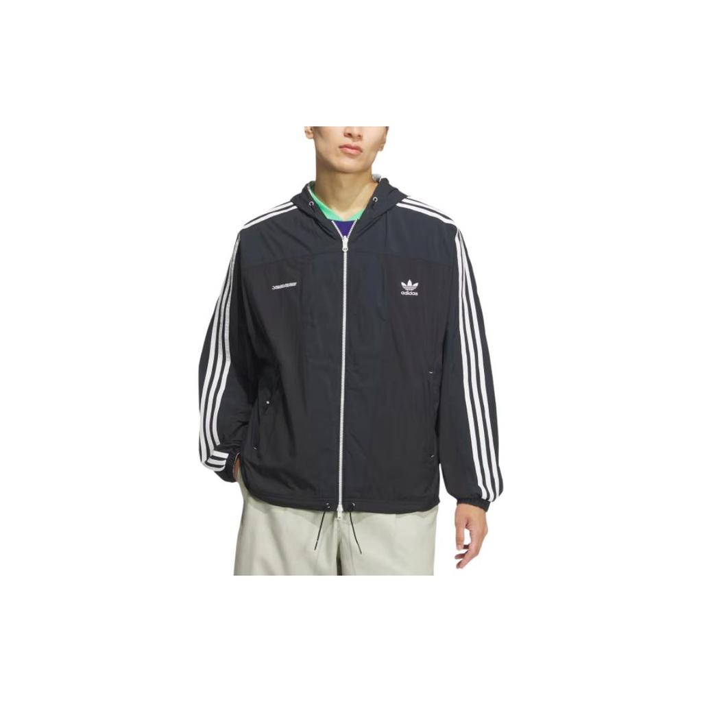 Adidas Originals X Yeseyesee Collaboration Striped Hooded Long Sleeve Jacket Men Jacket Black Crystal JN5816