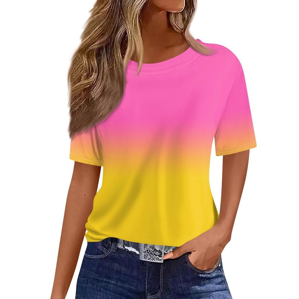 Women's Fashionable Casual Short Sleeve Print Round Neck Pullover Top