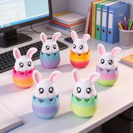 Easter Bunny Decoration Spring Rabbit Figurine with Egg Base for Home Office Desk Shelf Window Sill Decor