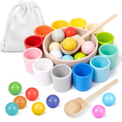 Baby Montessori Rainbow Ball In Cups Color Cognitive Matching Sorting Games Fine Motor Early Education Learning Toy Kid Gift