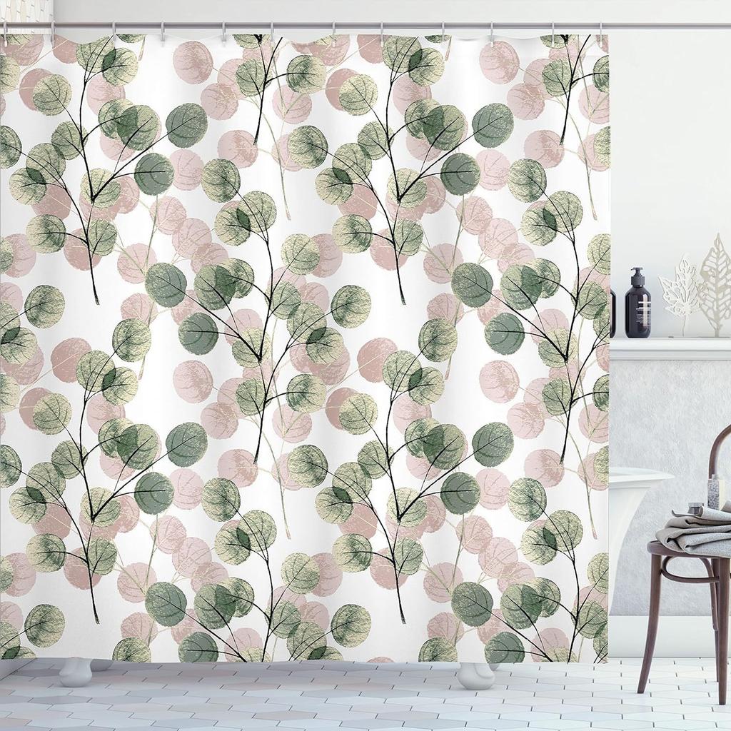 Waterproof Shower Curtain 3D Printing Tropical Jungle Plant Leaves Flowering Season Polyester Shower Curtain Free Hook