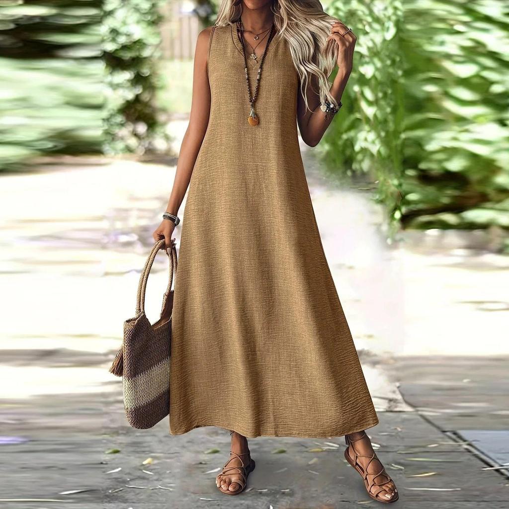 Women's Sleeveless V-Neck Long Maxi Dress