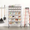 7-Tier Rolling Bin Storage Rack, 24 Organizer Bins, Bin Rack Storage Steel Wire Shelving System with Wheels, Mobile Tool Organizer for Garage,