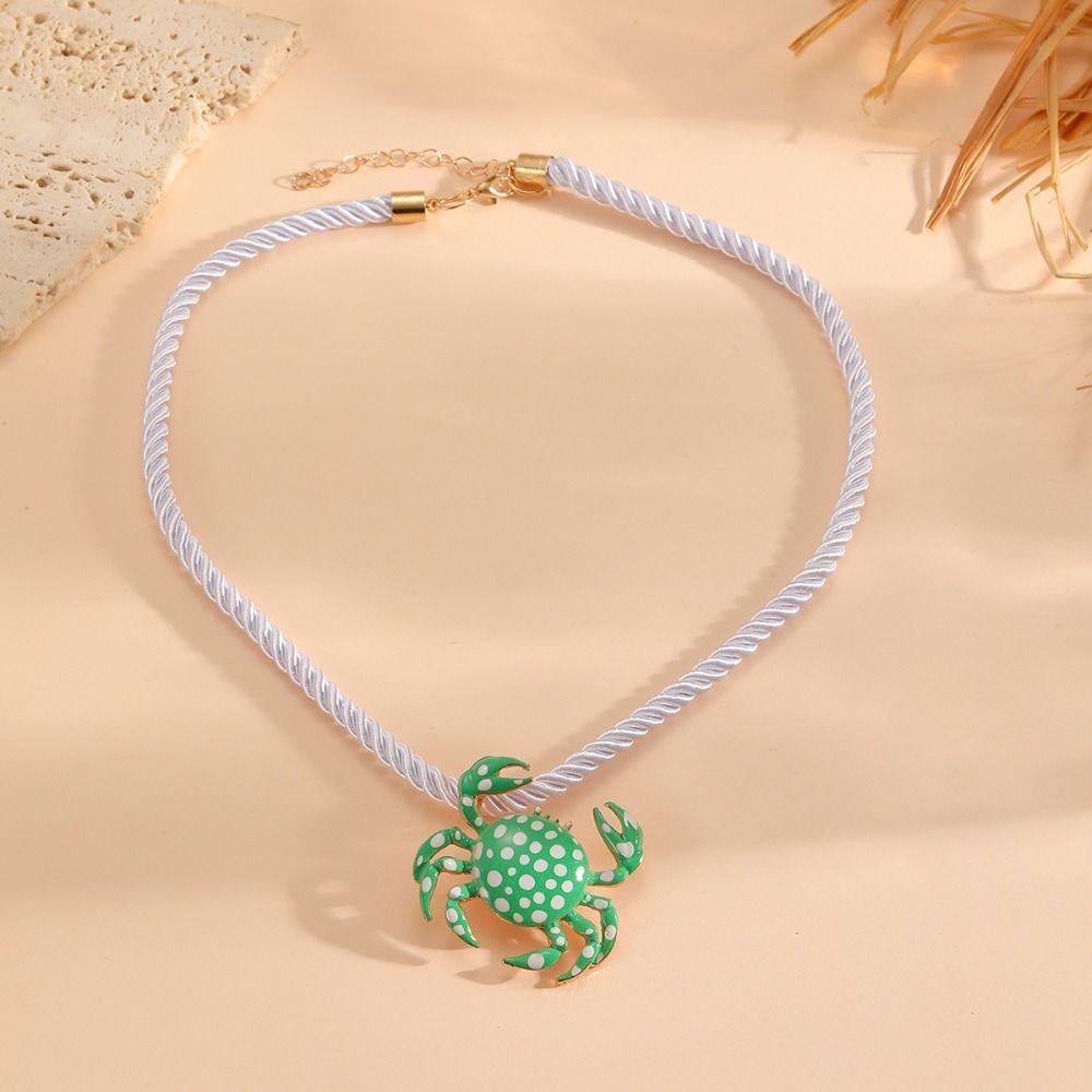 Polka Dot Enamel Crab Pendant Necklace Weave Rope Ocean Style Clavicle Chain Girls