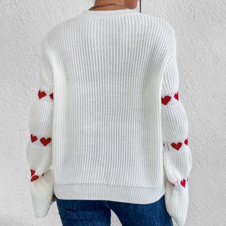Autumn And Winter Women's Fashion Long Sleeve Loose Spring And Autumn Pullover Top Loose Love Jacquard Sweater