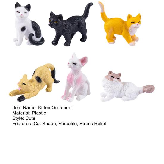 6Pcs/Set Kitten Ornament Healing Stress Relief Partner Mini Size Cat Statue Simulation Design Cat Desk Accessory