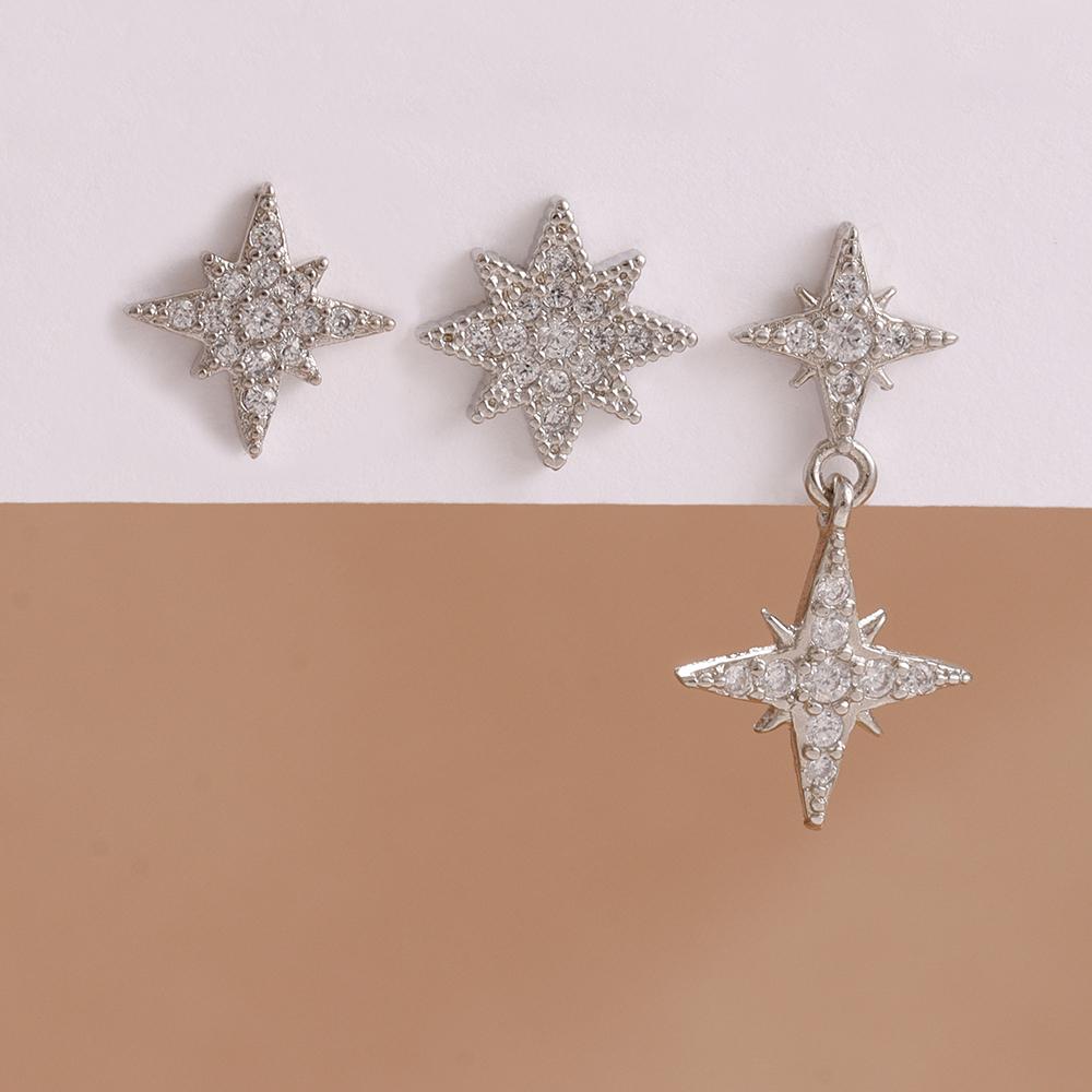 3PCS French Design Stainless Steel Zircon Star Stud Earrings Set For Women Helix Tragus Star Earring Cartilage Piercing Jewelry