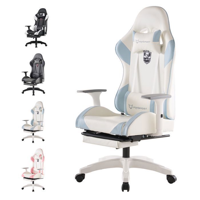 Chaise Gaming - FOXSPORT - Chevalier de la lune - Ergonomique - Repose-pieds rétractable - Accoudoirs 3D