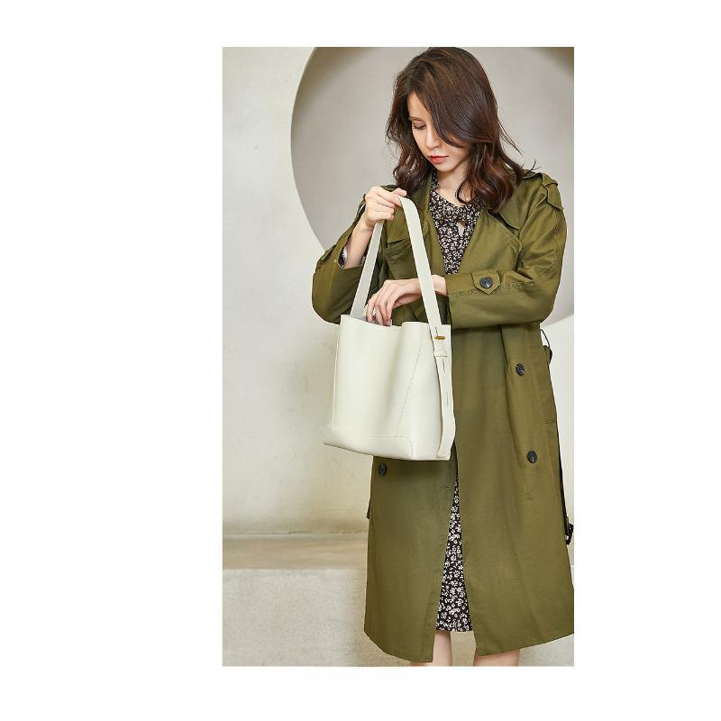 Genuine Leather Women's Shoulder Bucket Bag Large Capacity Crossbody Handbag Fashion Commuter Purse