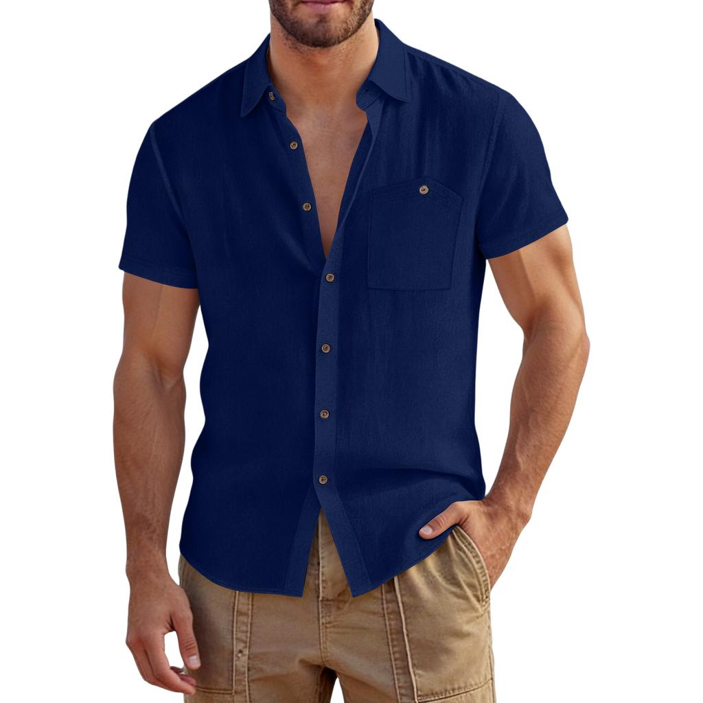 Herren Casual Outdoor Arbeitshemd mit Kragen, kurzärmlig