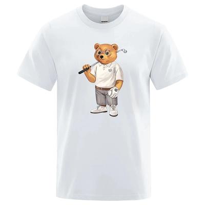 Gentleman Teddybär spielt Golf Herren T-Shirts Sommer Baumwolle Sweat T-Shirts Atmungsaktiv Lose Kleidung Hip Hop Street Kurzarm