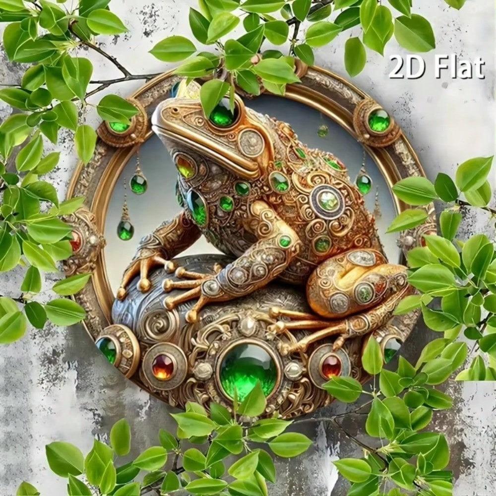 Metal Gold Frog Sign Retro Ornate Framed Wall Art Home Decor