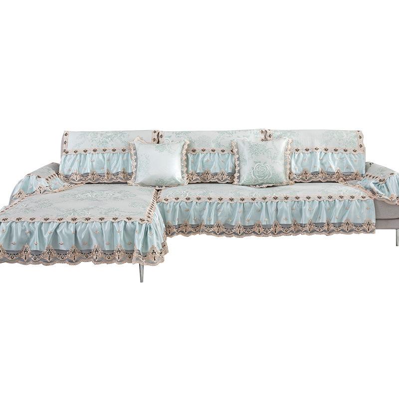 Poduszka na Sofę z Jedwabiu Lodowego Letnia Letnia Antypoślizgowa Styl Europejski Pokrowiec na Sofę All-Inclusive Letnia Mata Mata Uniwersalna na Cztery Pory Roku