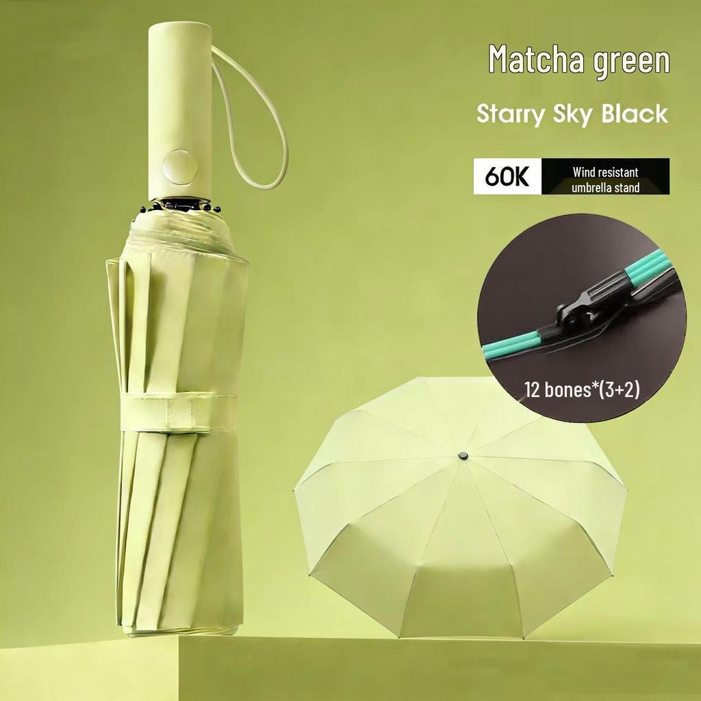 Reinforced Windproof Black Umbrella with UV Protection for All Weather Conditions