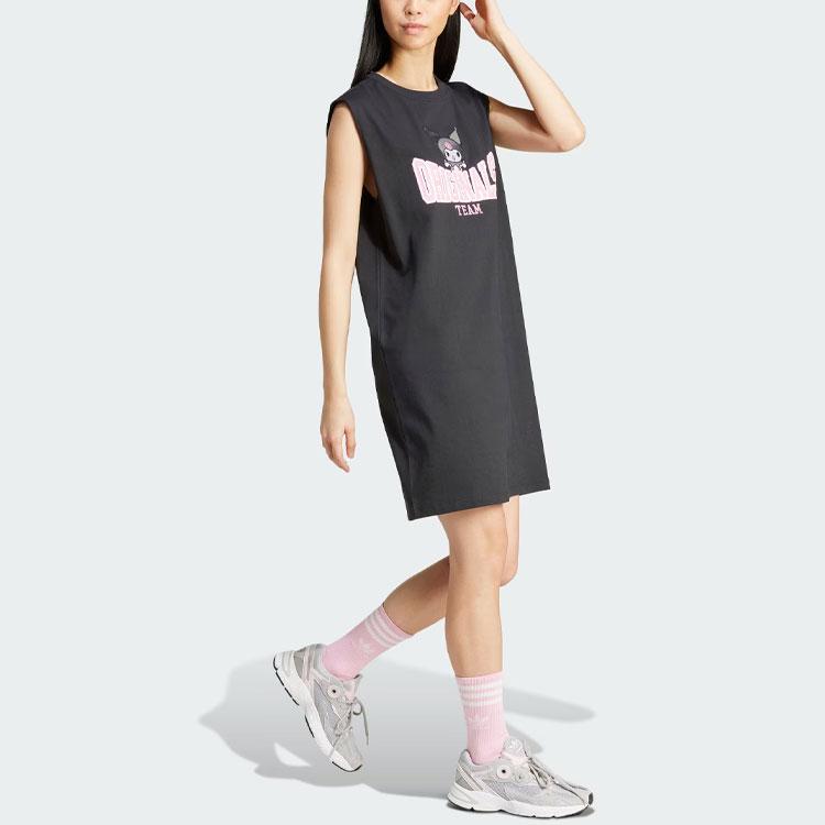 Adidas Originals X Hello Kitty Kuromi Cartoon Print Letter Tank Dress Women Dress Black JG8054