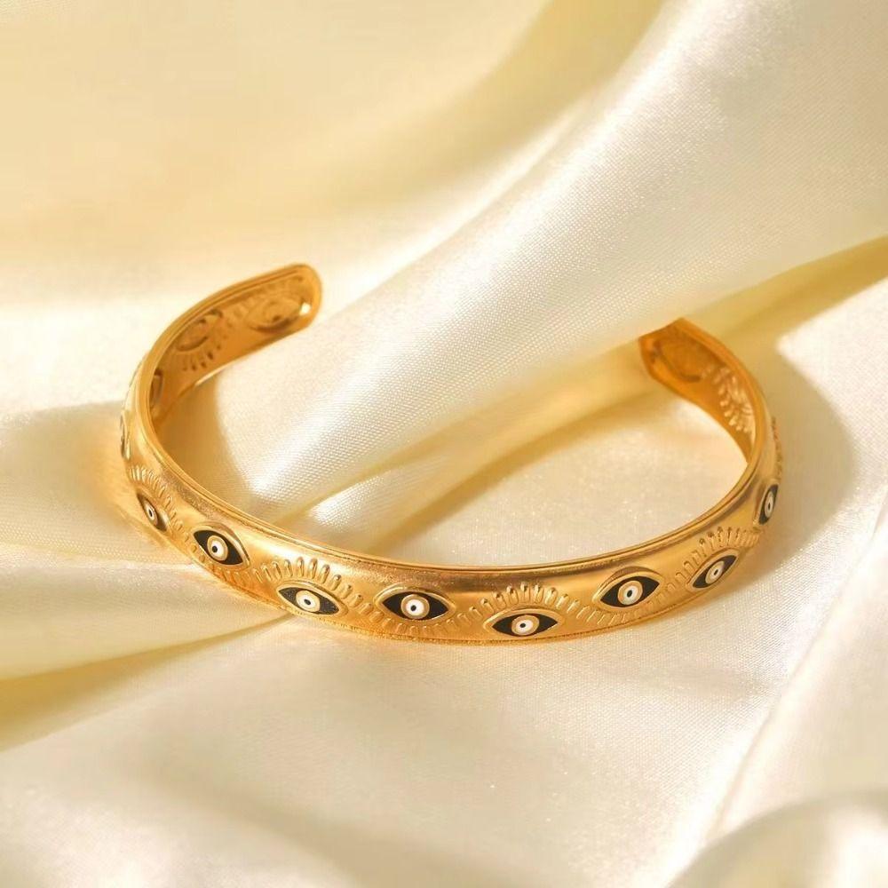 Oil Drip Design Women's Bangle Pink Green Rhinestone Demon's Eye Bracelets  Girls Gift