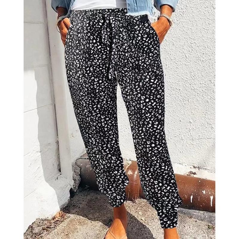 

Персонализированная свободная одежда больших размеров с принтом для женщин, повседневные брюки больших размеров с леопардовым принтом и завязками XXXL