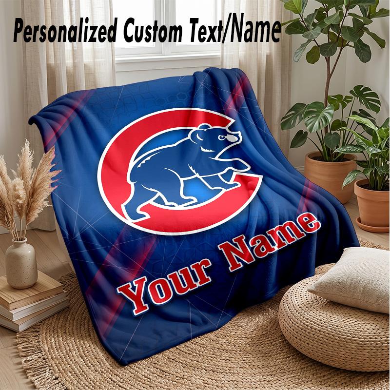 Chicago Cubs Benutzerdefinierte Flanell-Kuscheldecke Drucken Sie Ihren Namen Text Weiche Warme Decke Weihnachtsgeschenk