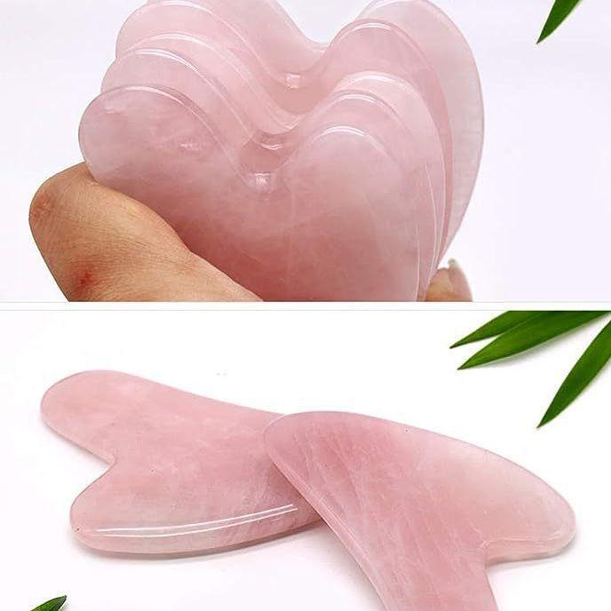 Pink crystal jade, crystal stone scraping board, heart-shaped, face, sheep horn, natural stone, beauty powder, beauty natural powder crystal