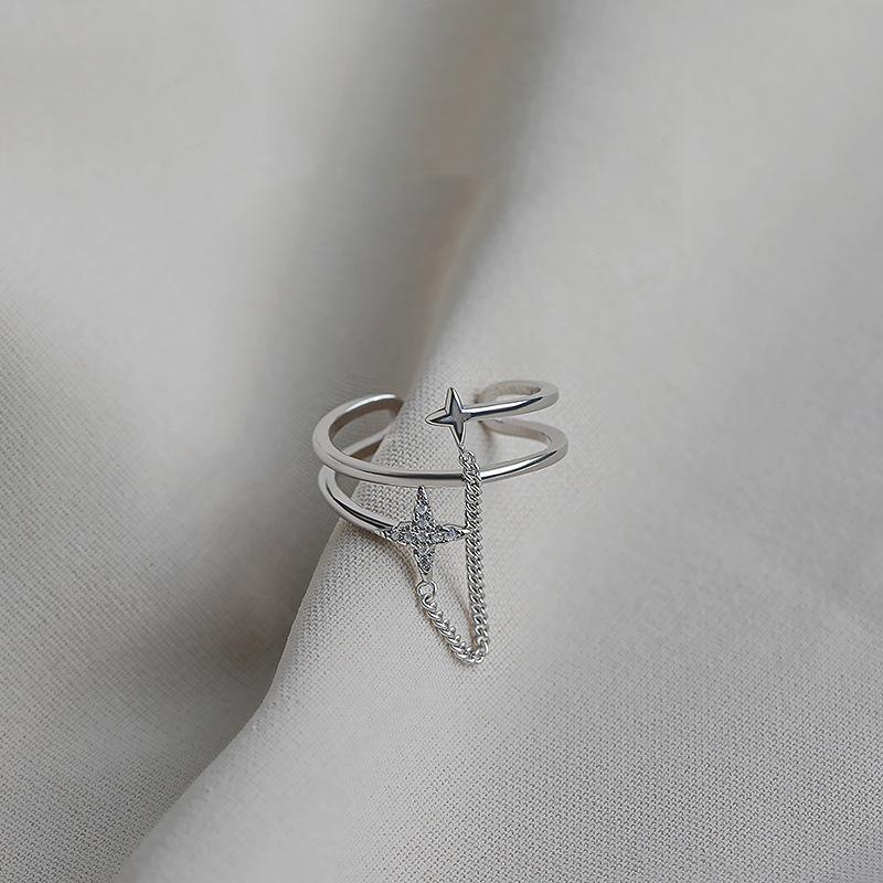 Chain star double-layer ring, women's light luxury niche design personality trendy adjustable ring