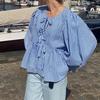 2024 Sweet Casual Puff Sleeve Tie-Up Shirt