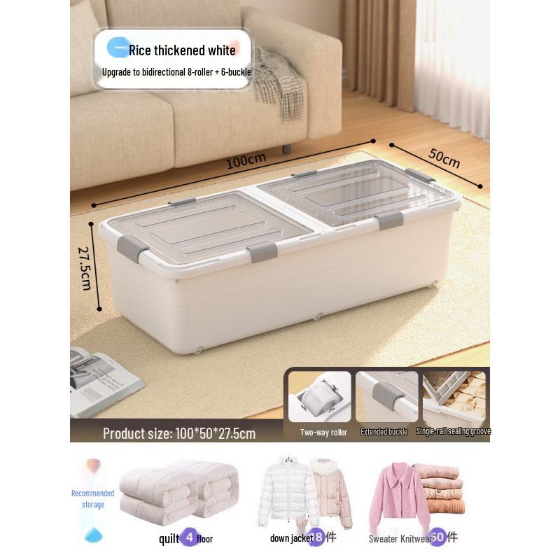 Large Capacity Transparent Under-Bed Storage Box with Wheels