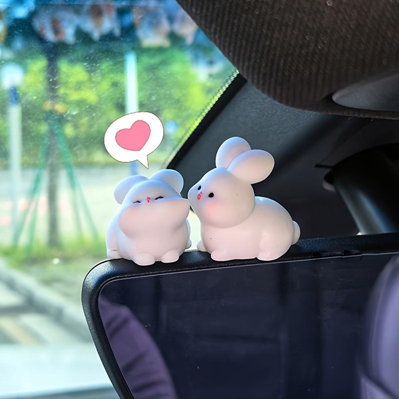 2pcs Couple Animal Light Kiss Car Ornament Add Love Atmosphere, Rearview Mirror Decoration Ornament Easter Bunny