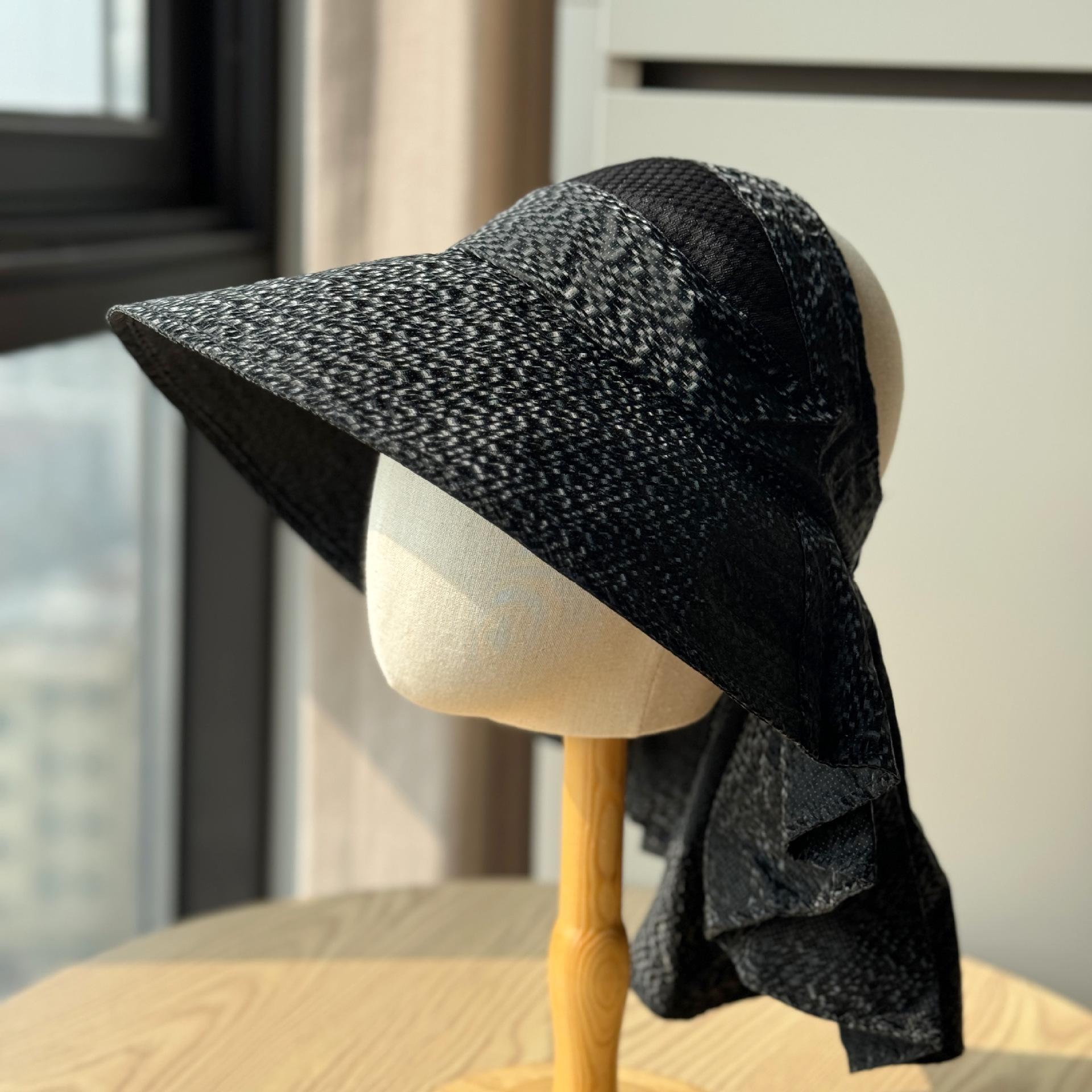 

New style neck-protecting open-top sun hat for women, outdoor large-brimmed UV protection ice-feel cape hat with ponytail opening, trendy sun hat Adult54-60Adjustable чёрный