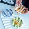 1PC Minimalist Striped Dessert Plate Ceramic Tray Korean-style Tableware Trendy Ceramic Snack Platter 14.5x14.5cm