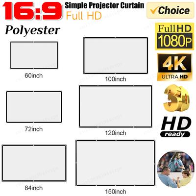 16:9:1 Högdensitet Bärbar Projektionsduk 1080P 3D 4K HD Projektor Film 60 72 84 92 100 120 150 Tum för Hemmakontor