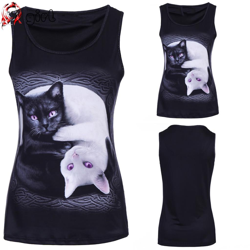 Buy Fashion Women 3D Printed Cat Sleeveless Tank Tops ONeck Vest