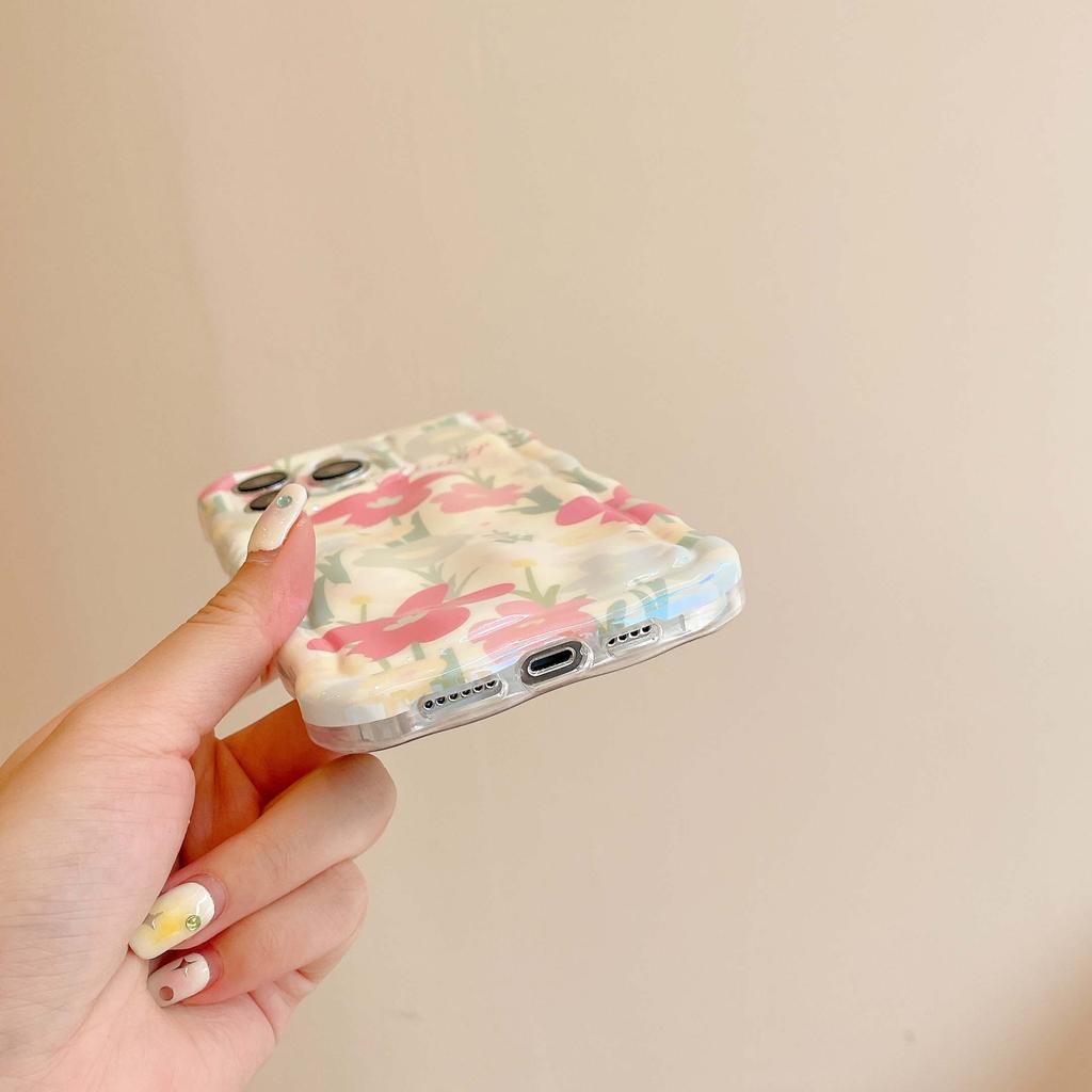 Imd Laser Red Flower 2023 New Wavy Cute Relif Phone Case For Iphone 13 14 Pro Max 11 12 Promax Back Cover Conque Capa