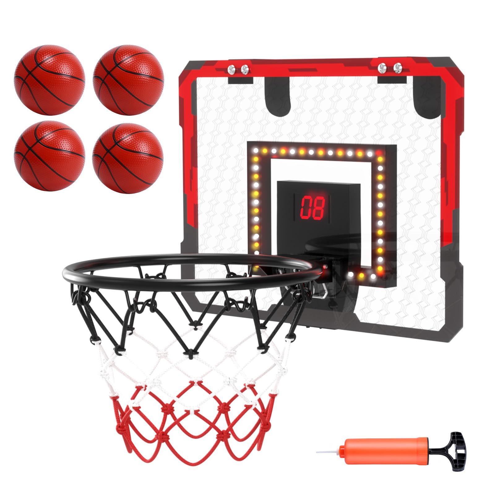 

Баскетбольное кольцо Eaglestone со светодиодной подсветкой, автоматическим звуком и бесшумное, в комплекте 4 мяча, складное, идеально для средней школы и идеально в качестве рождественского или подарка на день рождения