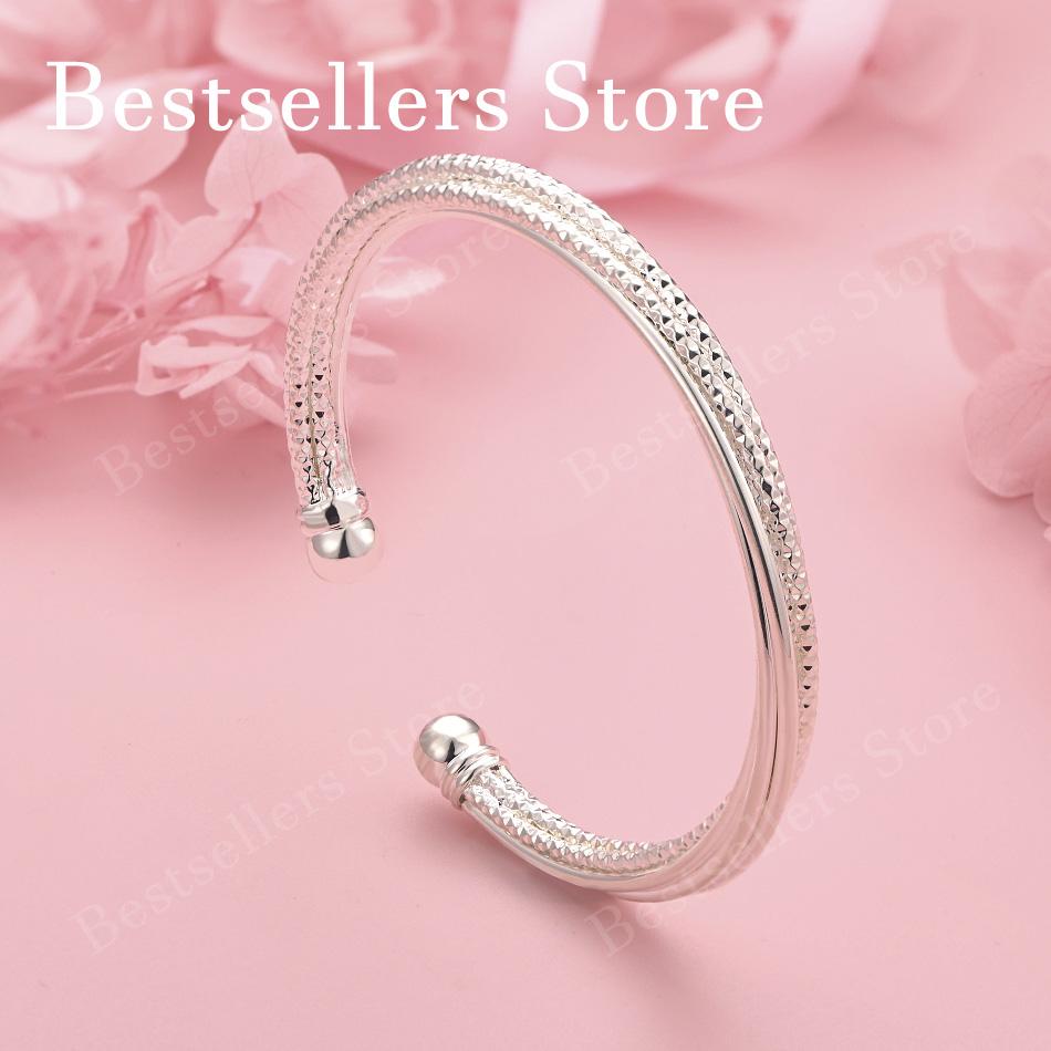 Charming 925 Sterling Silver Exquisite Sparkling Open Bangle for Women, Fashionable Wedding Party Jewelry