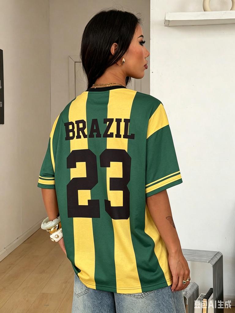 Estate Donna Streetwear Casual Vintage Atletica Traspirante Stampa 3D Maglietta Jersey Calcio Baseball Carnevale Brasile Top