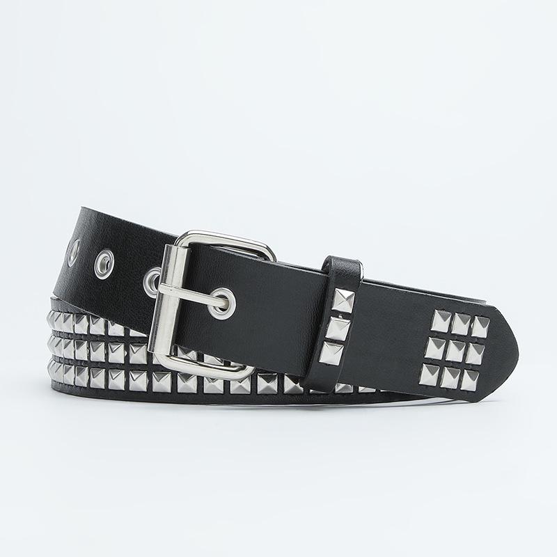 Unisex Punk Belt with Metal Pyramid & Rivet Design