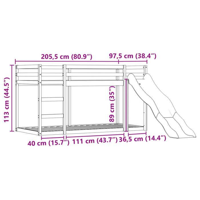 VidaXL Lit superposé avec toboggan et rideaux blanc et noir 90x200 cm, lit, cadre de lit, lit superposé bas, meuble de 3284134