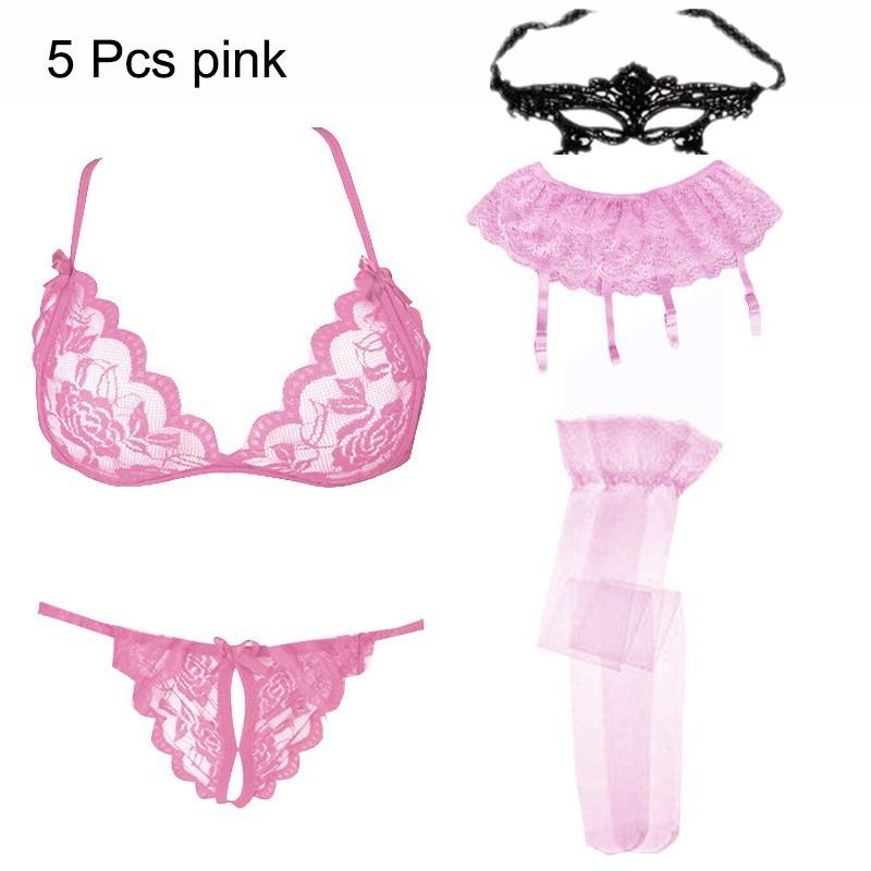 5Pcs Sexy Erotic Lingerie Sets!Lace Bra Set Garter Belt Whit Stockings Set for Women,Lace Bra+Panties +Stockings +Garter Belt Suspenders Lingerie Sets