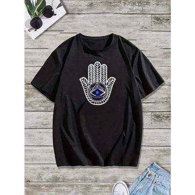 Taglie Europee T-shirt Grafica Mano di Fatima e Occhio Malvagio da Uomo - T-shirt Casual a Maniche Corte, Traspirante, Lavabile in Lavatrice - Perfetta per l'Estate