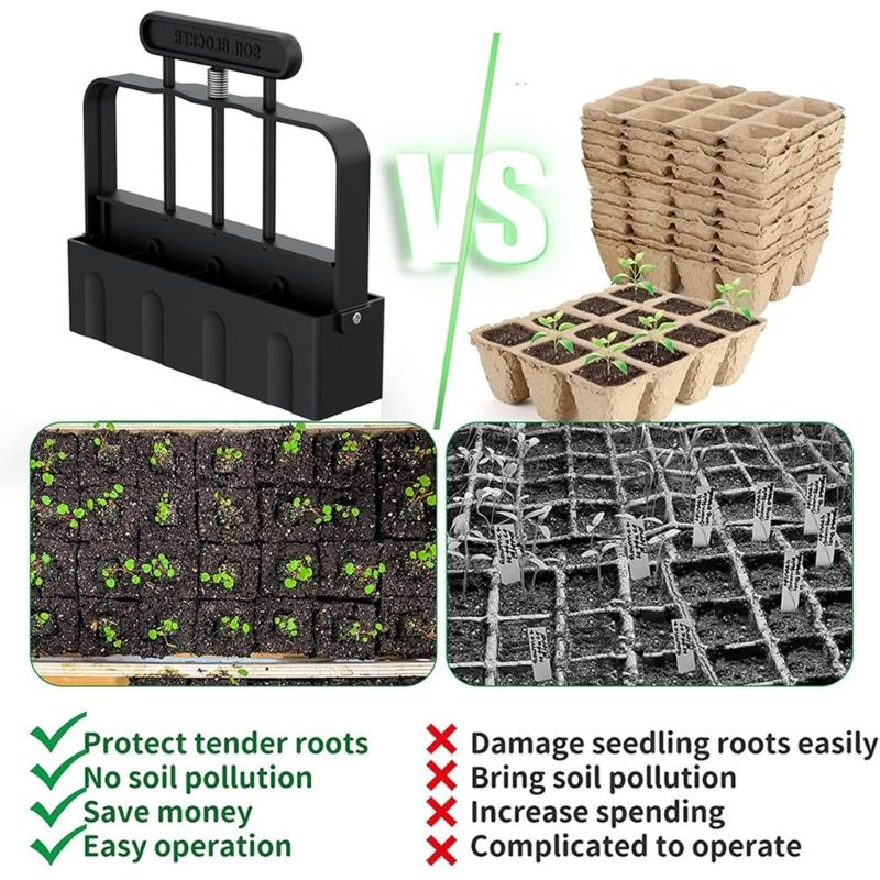 4 Cell Upgraded Soil Block Maker with Comfortable Handle Handheld Soil Blocking Tool for Starting Gardening
