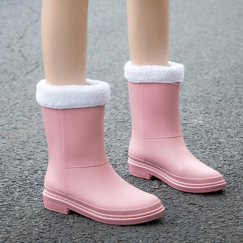 Women's Fashionable Non-Slip Waterproof Fleece-Lined Rain Boots - Perfect for Outdoors, Kitchen Work, and Car Washing